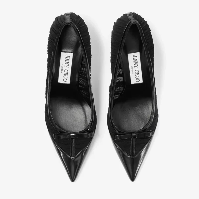 Love Mesh 85 Svarta pumps i spazzolato och rynkad mesh