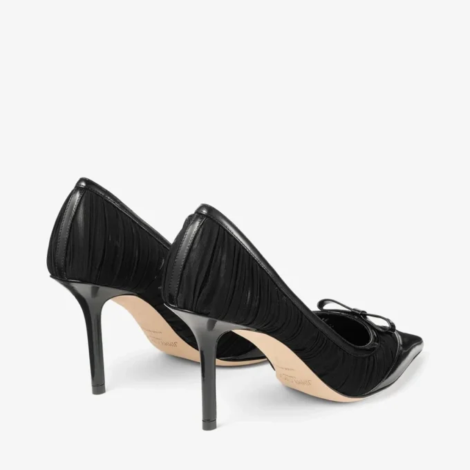 Love Mesh 85 Svarta pumps i spazzolato och rynkad mesh