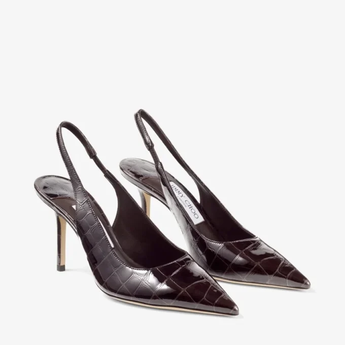 Love Sling Back 85 Sambuco Slingbacks i glänsande läder med krokodilprägling Love Sling Back 85 Sambuco Slingbacks i glänsande läder med krokodilprägling