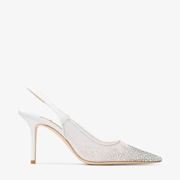 Love Sling Back 85 Vita slingbacks i mesh med DéGradé Galaxy-kristaller