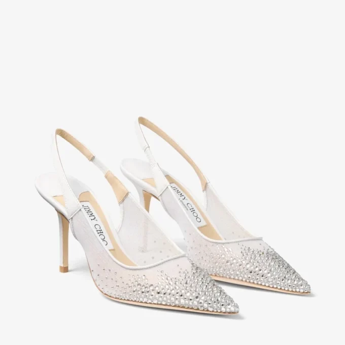 Love Sling Back 85 Vita slingbacks i mesh med DéGradé Galaxy-kristaller