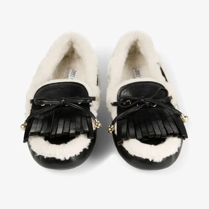 Manon F svarta loafers i tumlat läder med fårskinn