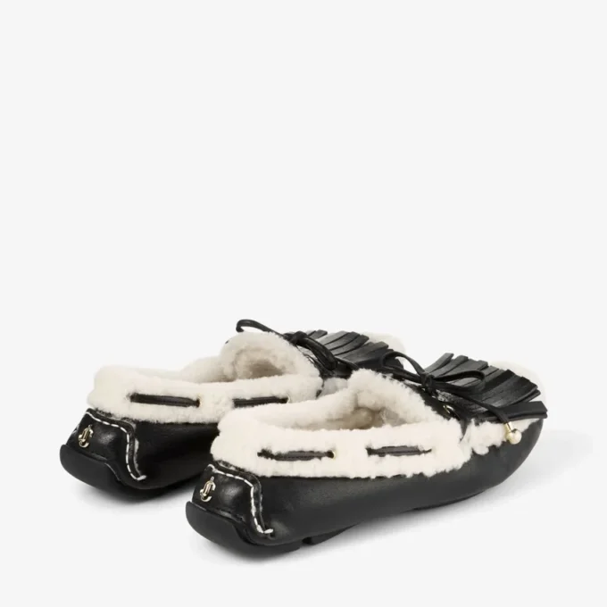 Manon F svarta loafers i tumlat läder med fårskinn