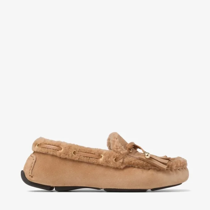 Manon F Toffee-loafers i sammet och mocka med fårskinn