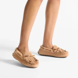 Manon F Toffee-loafers i sammet och mocka med fårskinn