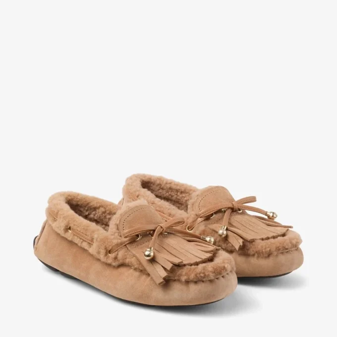 Manon F Toffee-loafers i sammet och mocka med fårskinn