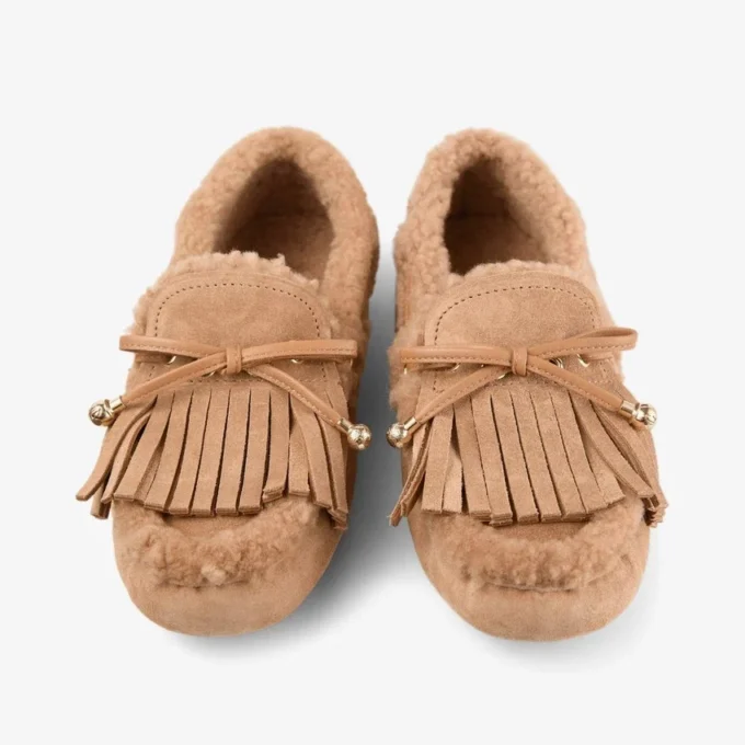 Manon F Toffee-loafers i sammet och mocka med fårskinn