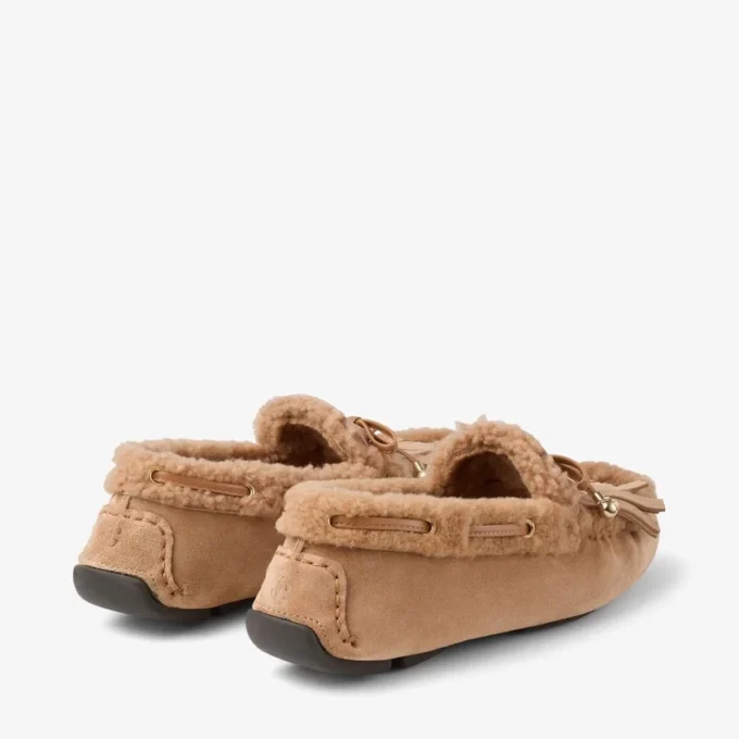 Manon F Toffee-loafers i sammet och mocka med fårskinn