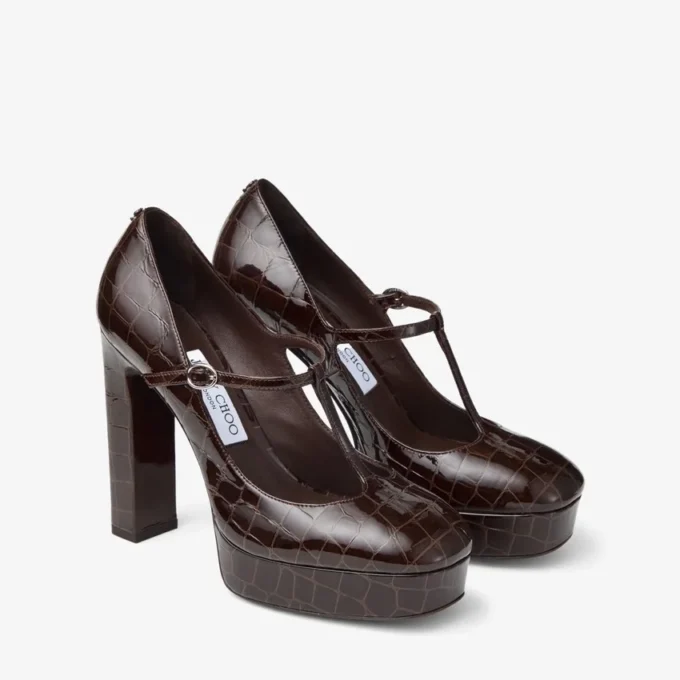 Marene  Mary Jane 120 Sambuco Pumps i glänsande läder med krokodilprägling