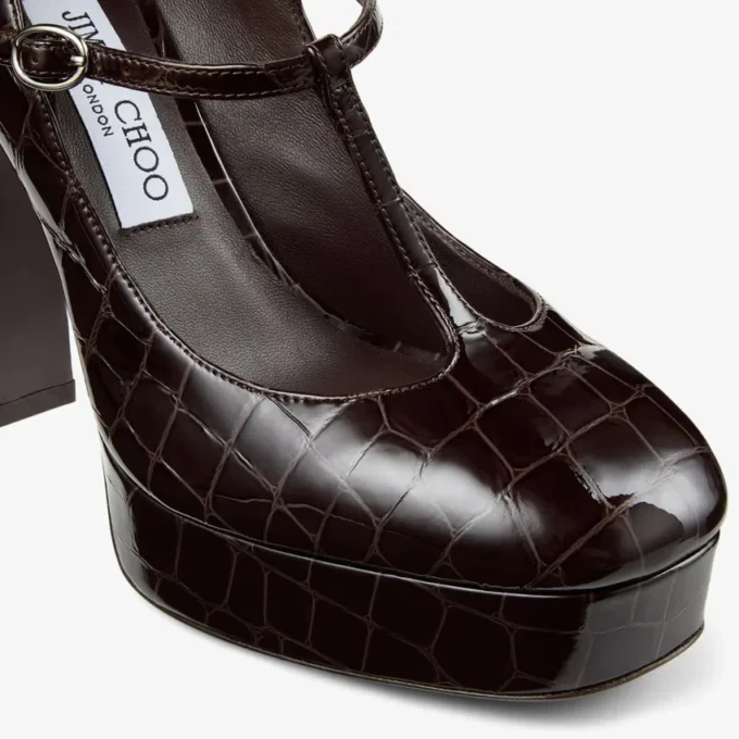 Marene  Mary Jane 120 Sambuco Pumps i glänsande läder med krokodilprägling