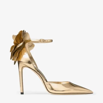 Marja 100 guld sandaler i flytande metallskinn med metall- och lädersnörning