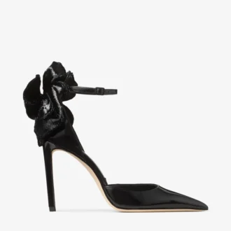 Marja 100 svarta pumps i mjukt spazzolato-läder med kort glitterkorsett
