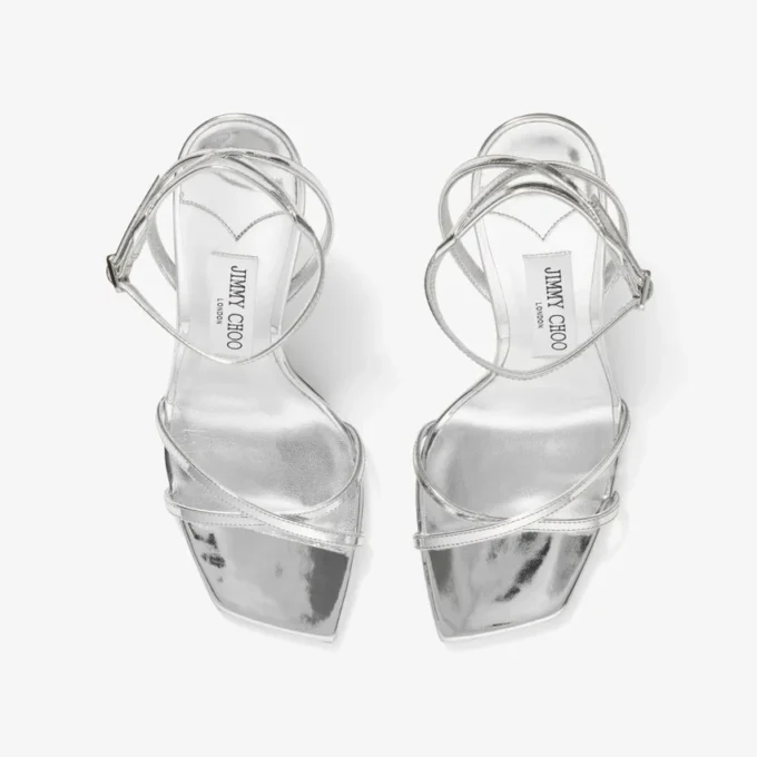 Metz 100 silverfärgad sandal i flytande metallläder
