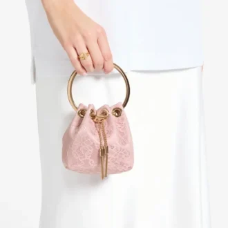 Micro Bon Bon Rose Satin och Jimmy Choo Lace Mini Bucket Bag