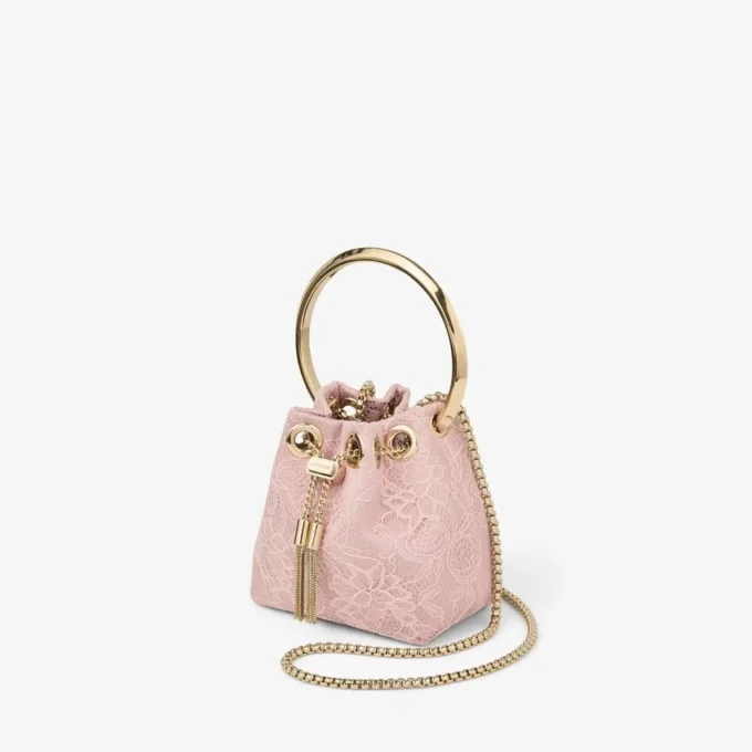 Micro Bon Bon Rose Satin och Jimmy Choo Lace Mini Bucket Bag