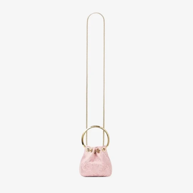 Micro Bon Bon Rose Satin och Jimmy Choo Lace Mini Bucket Bag