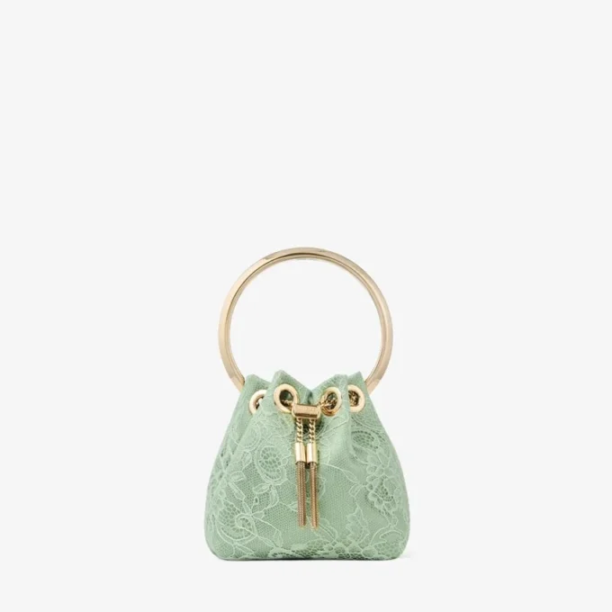 Micro Bon Bon Verde Satin och Jimmy Choo Lace Mini Bucket Bag