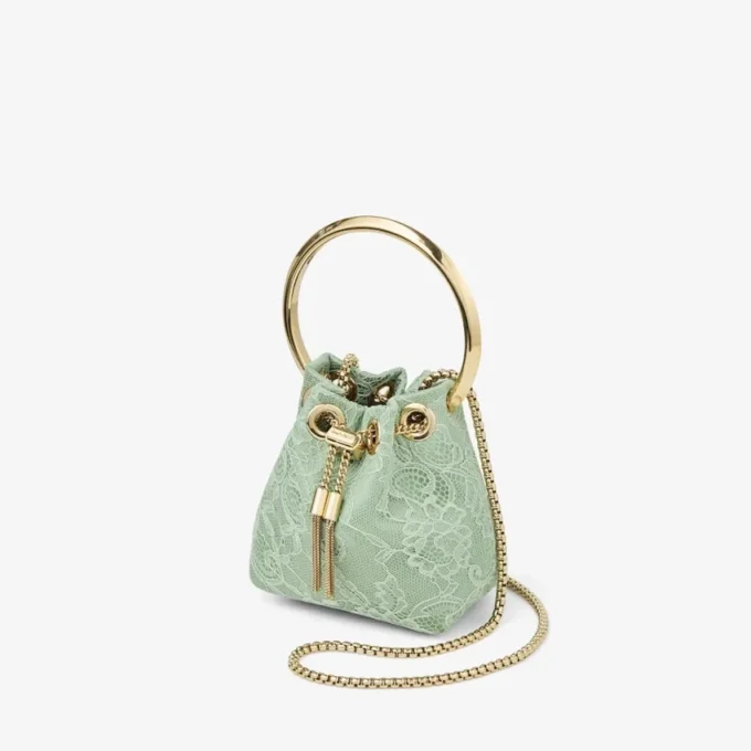 Micro Bon Bon Verde Satin och Jimmy Choo Lace Mini Bucket Bag