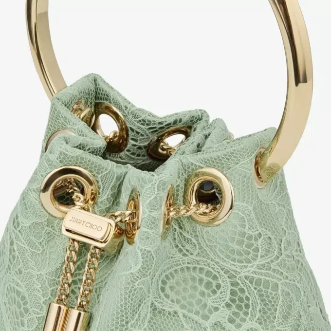 Micro Bon Bon Verde Satin och Jimmy Choo Lace Mini Bucket Bag