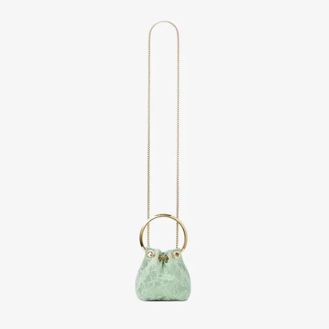 Micro Bon Bon Verde Satin och Jimmy Choo Lace Mini Bucket Bag