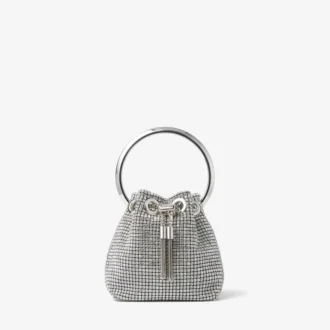 Micro Bon Bon-väskan i silverkristallnät med metallhandtag