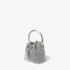 Micro Bon Bon-väskan i silverkristallnät med metallhandtag Micro Bon Bon-väskan i silverkristallnät med metallhandtag