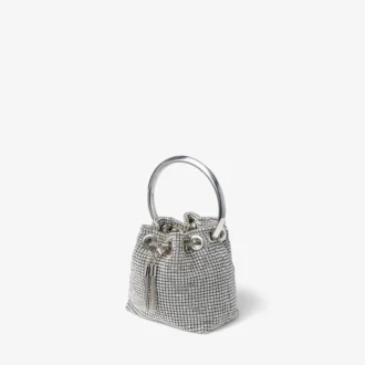 Micro Bon Bon-väskan i silverkristallnät med metallhandtag