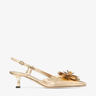 Mimmi  Sling Back 50 Guldfärgade slingbacks i Liquid Metal-läder med perforerad jimmy choo-korsett