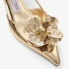 Mimmi  Sling Back 50 Guldfärgade slingbacks i Liquid Metal-läder med perforerad jimmy choo-korsett