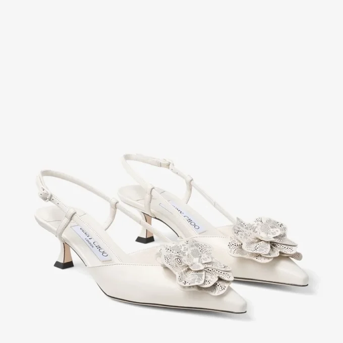 Mimmi Sling Back 50 Latte Slingbacks i glansigt nappaläder med spetsrosett