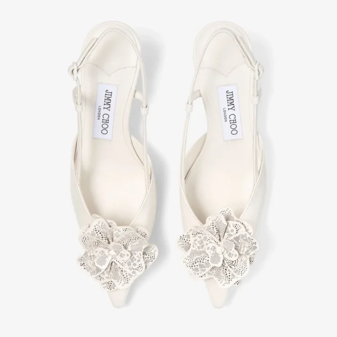 Mimmi Sling Back 50 Latte Slingbacks i glansigt nappaläder med spetsrosett
