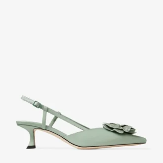 Mimmi Sling Back 50 Verde Slingbacks i glänsande nappaläder med jimmy choo-korsage i perforerat nappaläder