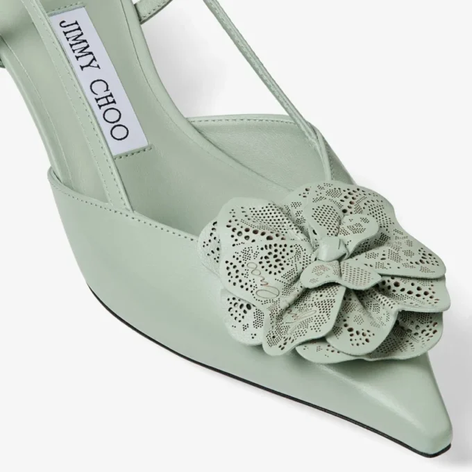 Mimmi Sling Back 50 Verde Slingbacks i glänsande nappaläder med jimmy choo-korsage i perforerat nappaläder