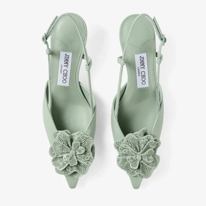 Mimmi Sling Back 50 Verde Slingbacks i glänsande nappaläder med jimmy choo-korsage i perforerat nappaläder