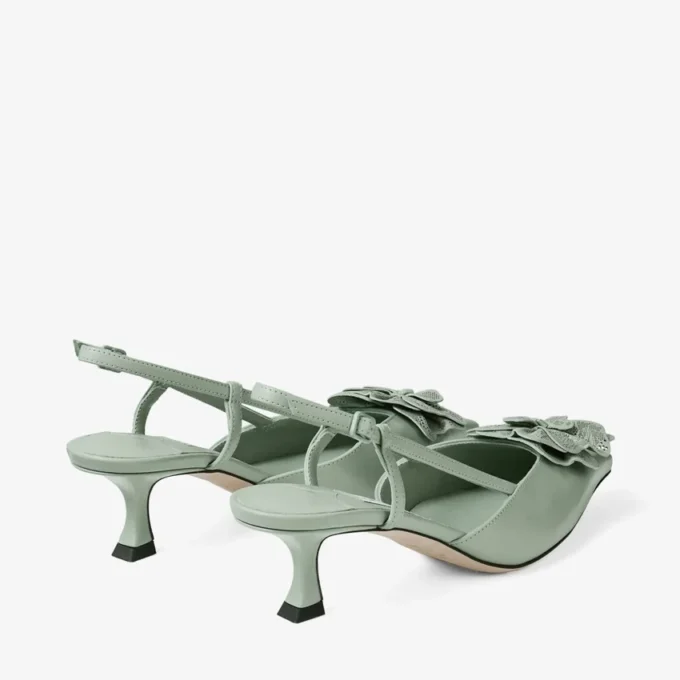 Mimmi Sling Back 50 Verde Slingbacks i glänsande nappaläder med jimmy choo-korsage i perforerat nappaläder