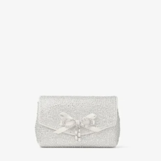 Mini-väska med mjuk rosett Mini-väska i elfenbensfärgad satin med kristallrosett Mini-väska med mjuk rosett Mini-väska i elfenbensfärgad satin med kristallrosett