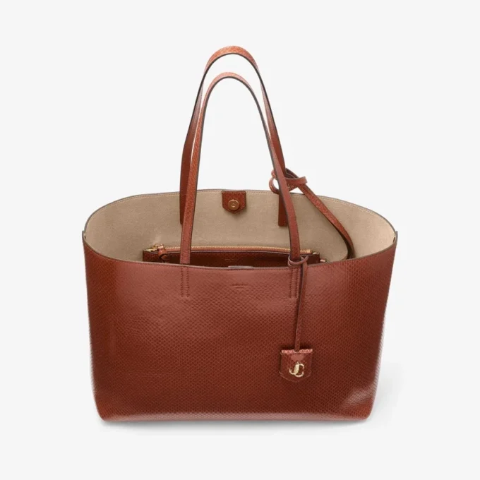 Nine2Five East-West Cognac Elaphe-mönstrad läderväska
