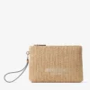 Platt väska med dragkedja Väska med dragkedja i natur- och lattefärgad raffia Platt väska med dragkedja Väska med dragkedja i natur- och lattefärgad raffia