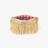 Platt väska med dragkedja Vävd raffia i natur och ljusguld med dragkedja och fransar Platt väska med dragkedja Vävd raffia i natur och ljusguld med dragkedja och fransar