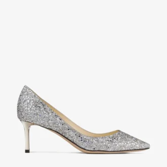 Romy 60 spetsiga pumps i grovt glittertyg i champagne