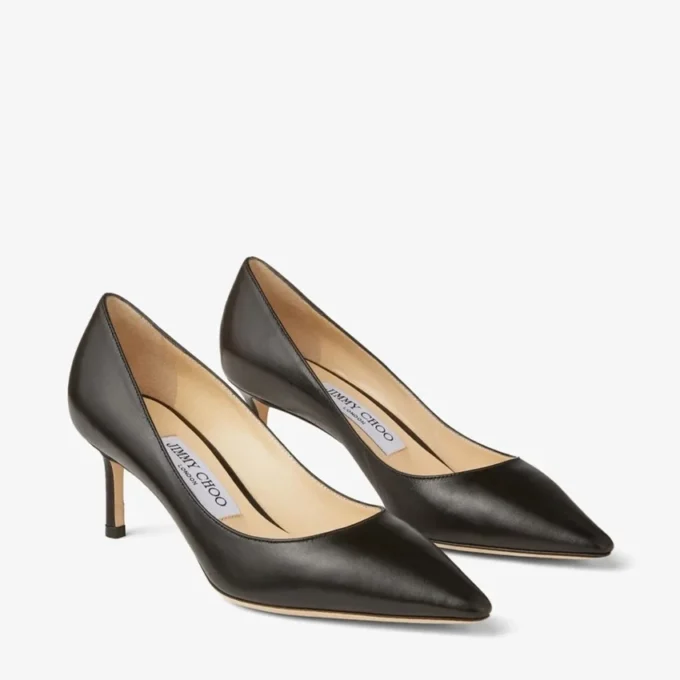 Romy 60 svarta pumps i kidskinn med spetsig tå
