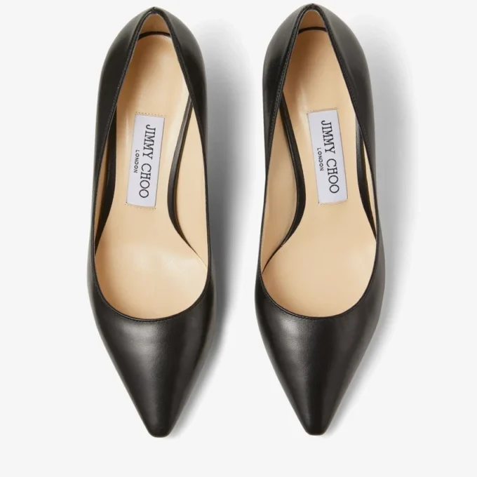 Romy 60 svarta pumps i kidskinn med spetsig tå
