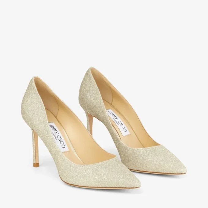 Romy 85 Platinum Ice Dusty Glitter pumps med spetsig tå