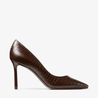 Romy 85 pumps i chokladbrunt läder med krokodilprägling
