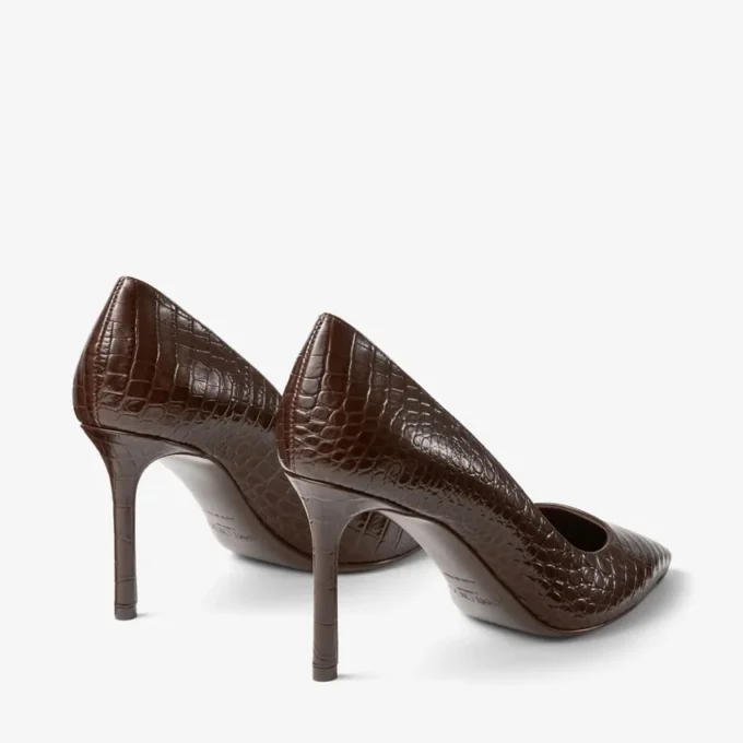 Romy 85 pumps i chokladbrunt läder med krokodilprägling Romy 85 pumps i chokladbrunt läder med krokodilprägling