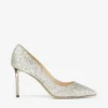 Romy 85 Pumps i grovt glittertyg i champagnefärg med spetsig tå Romy 85 Pumps i grovt glittertyg i champagnefärg med spetsig tå