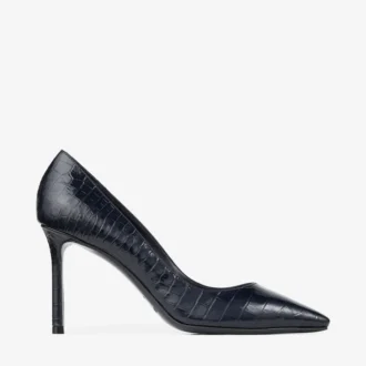 Romy 85 pumps i marinblått läder med krokodilprägling