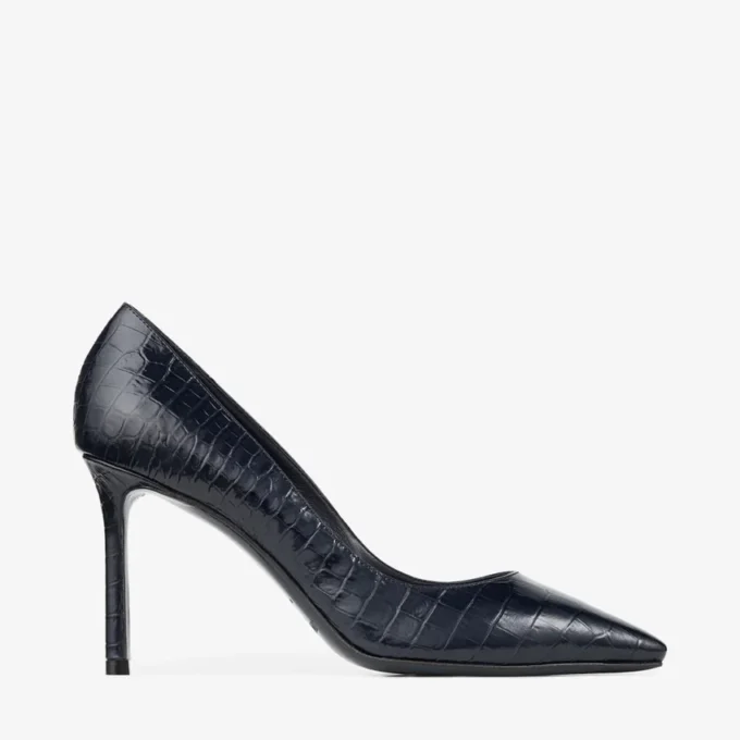 Romy 85 pumps i marinblått läder med krokodilprägling