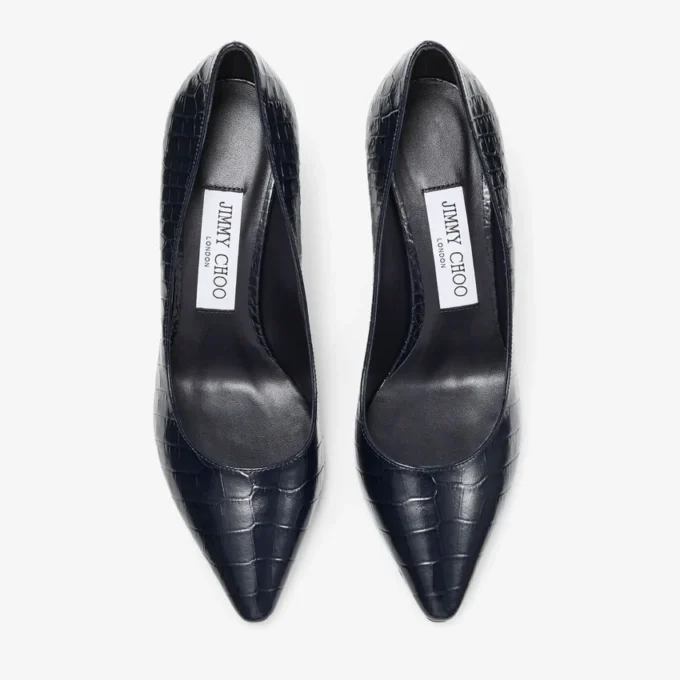 Romy 85 pumps i marinblått läder med krokodilprägling