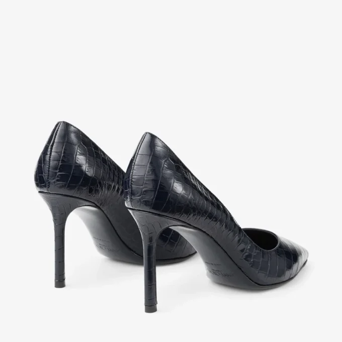 Romy 85 pumps i marinblått läder med krokodilprägling
